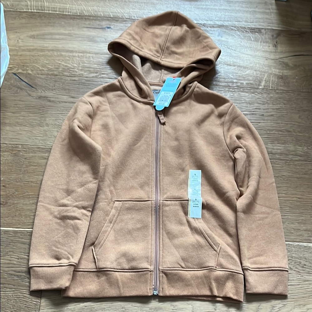 Cat & Jack Boys Light Brown Tan Fleece Zip Up Hoodie Sweatshirt, size S (6/7)